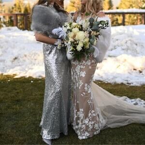 Revelry Silver Sequin Tori Gown Sz 8